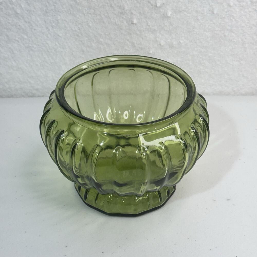 Inarco USA #5443 Olive Green Glass Ribbed Bowl Glass Plant Pot Vase VTG MCM - Picture 2 of 7